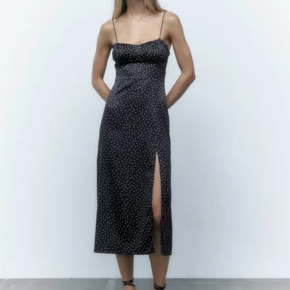 Zara Polka Dotted Midi Corset Dress